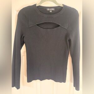 INC International Concepts Ribbed Black Long Sleeve Top with Keyhole Opening
